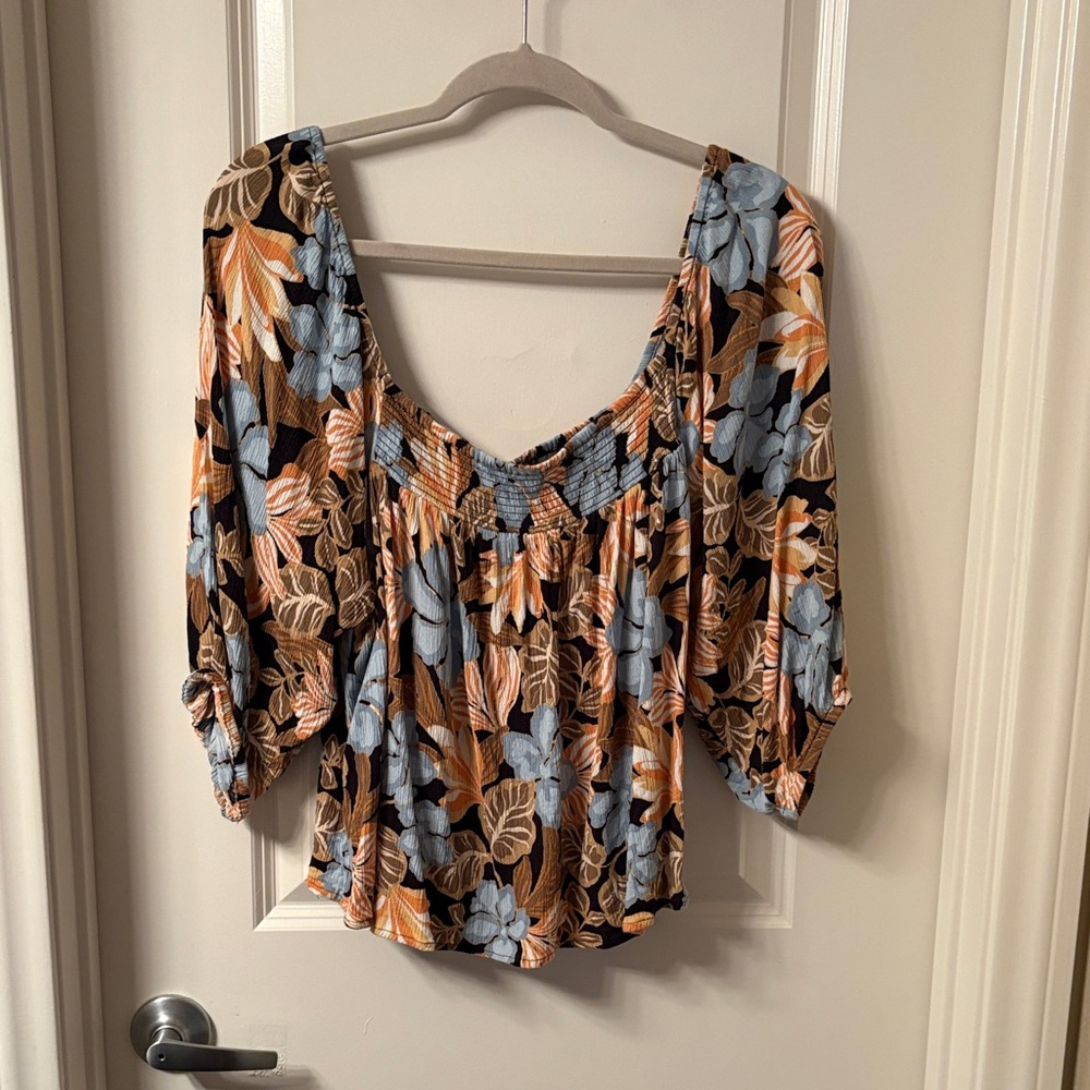 Rip Curl Black and Orange Floral Blouse